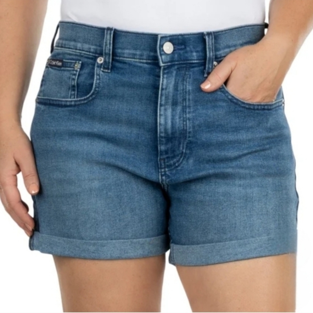 Calvin Klein Jeans Shorts Women's Size 31 Blue Denim High Rise Stretch Casual